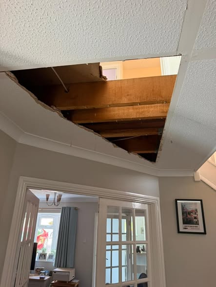 Ceiling damage before repair work by L.A. Plastering